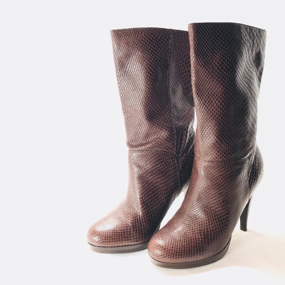 Cole Haan Kennedy Chestnut Snakeskin Leather Boots